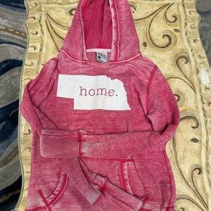 Pink “home.” Graphic Hoodie – Size L – Cozy Worn-In Look
